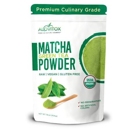 Alovitox Organic Matcha Powder Green Tea 16 oz Vegan All Natural Culinary Grade 1 lb 91 Servings Resealable bag