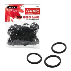 Annie Rubber Band Hair Ties  300 Count 14mm Elastic Ponytail Holders  Black